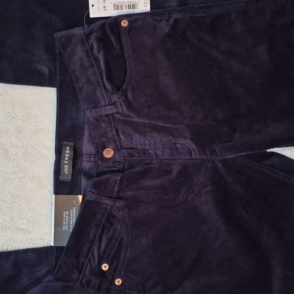 Joe Fresh Slim Low Rise Blue Corduroy Pants Size 6, New With Tags - Picture 3 of 15